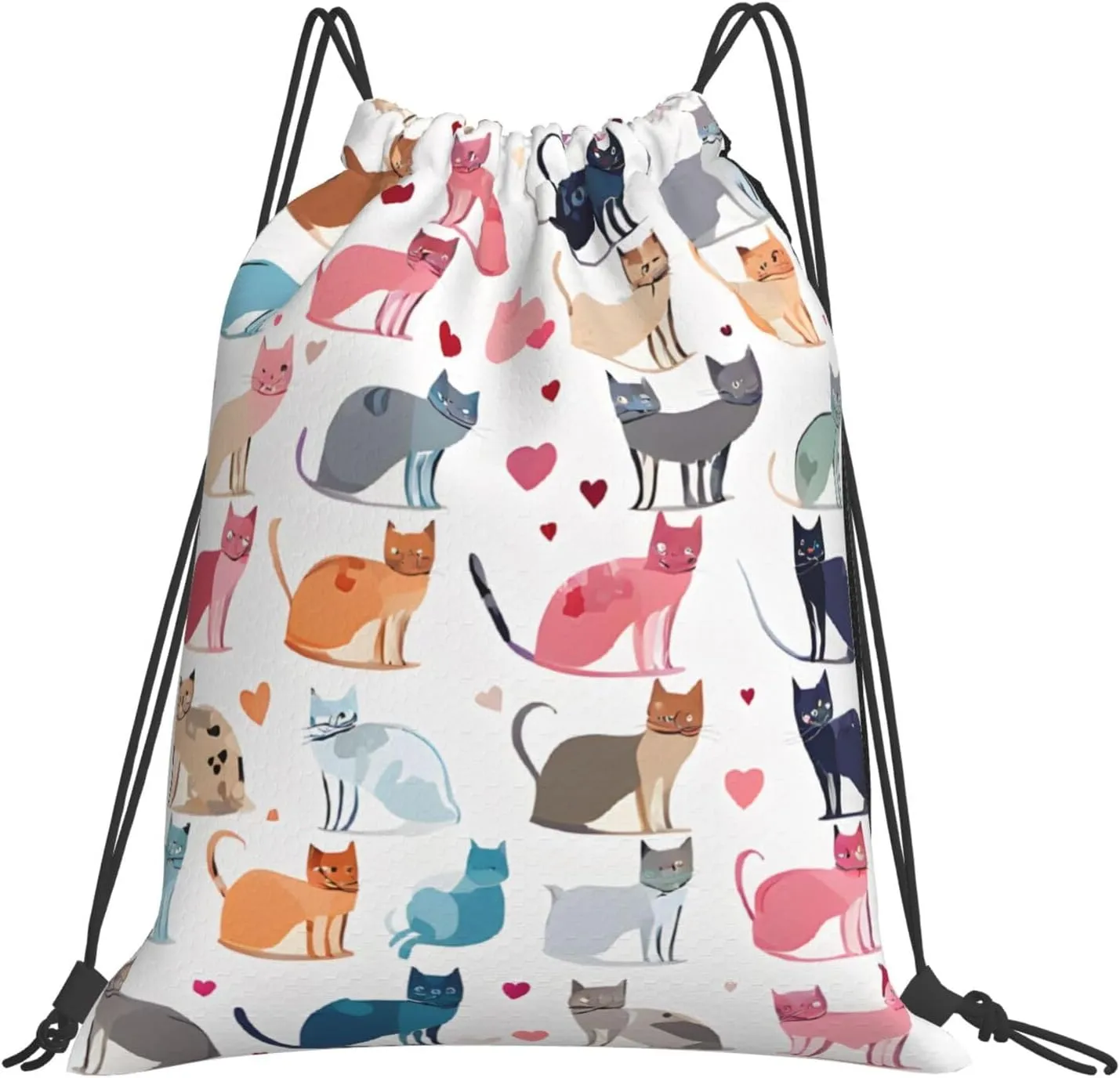 (Carttoon Cat) Drawstring Backpack Drawstring Gym Bag Foldable Water Drawstring Bags Draw String Back Bag For Shopping Sport Yoga Travel, Swimming, Beach