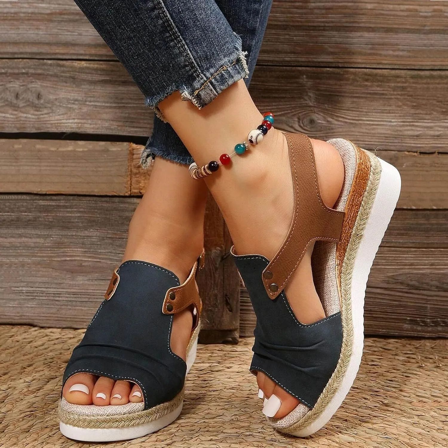 Cathalem Comfortable Sandals for Women Flat Open Toe Ankle Strap Espadrilles Sandals Casual Strappy Slip on Sandals