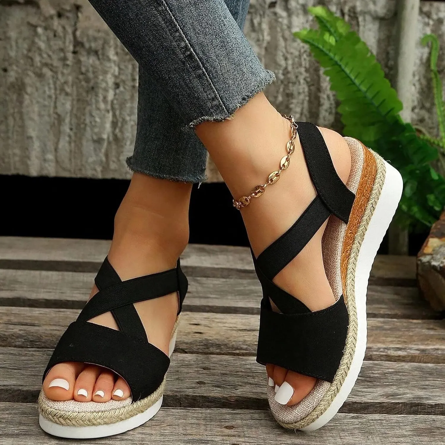Cathalem Comfortable Sandals for Women Flat Open Toe Ankle Strap Espadrilles Sandals Casual Strappy Slip on Sandals