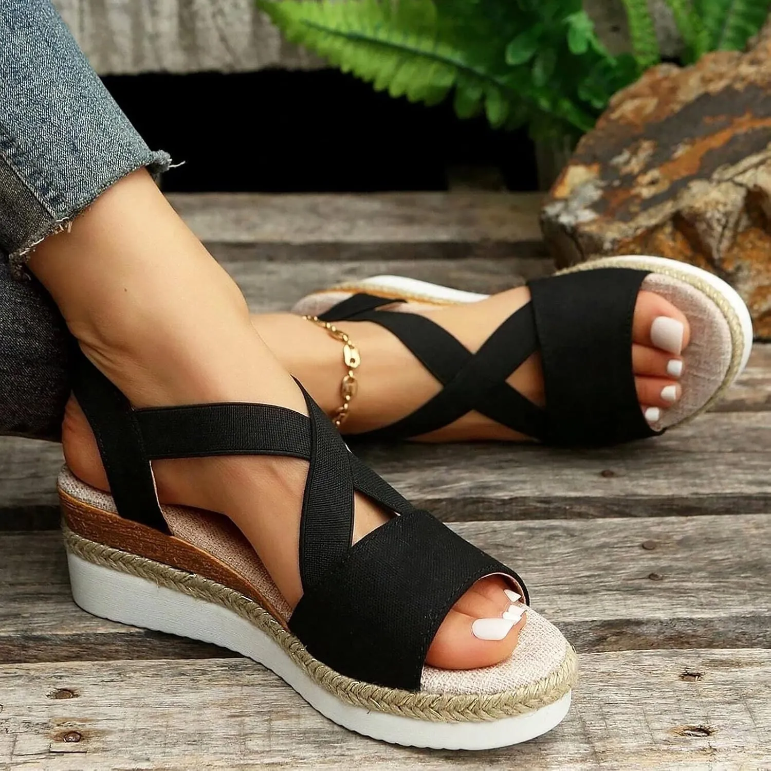 Cathalem Comfortable Sandals for Women Flat Open Toe Ankle Strap Espadrilles Sandals Casual Strappy Slip on Sandals