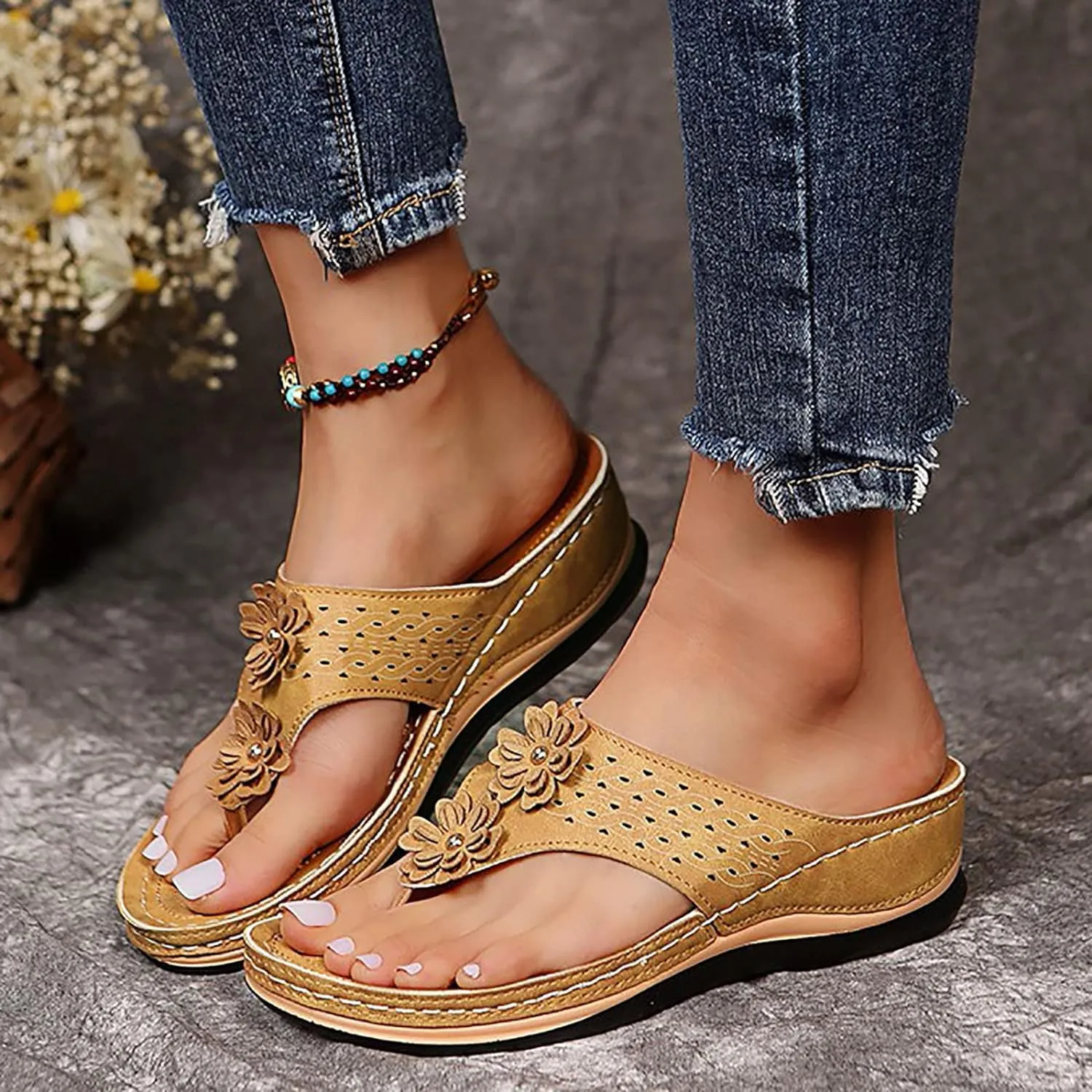 Cathalem Orthopedic Sandals for Women Arch Support Sandals Summer Casual Orthotic Sandals Comfortable Walking Sandals