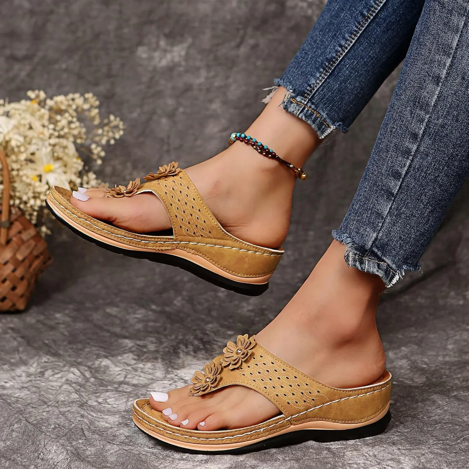 Cathalem Orthopedic Sandals for Women Arch Support Sandals Summer Casual Orthotic Sandals Comfortable Walking Sandals