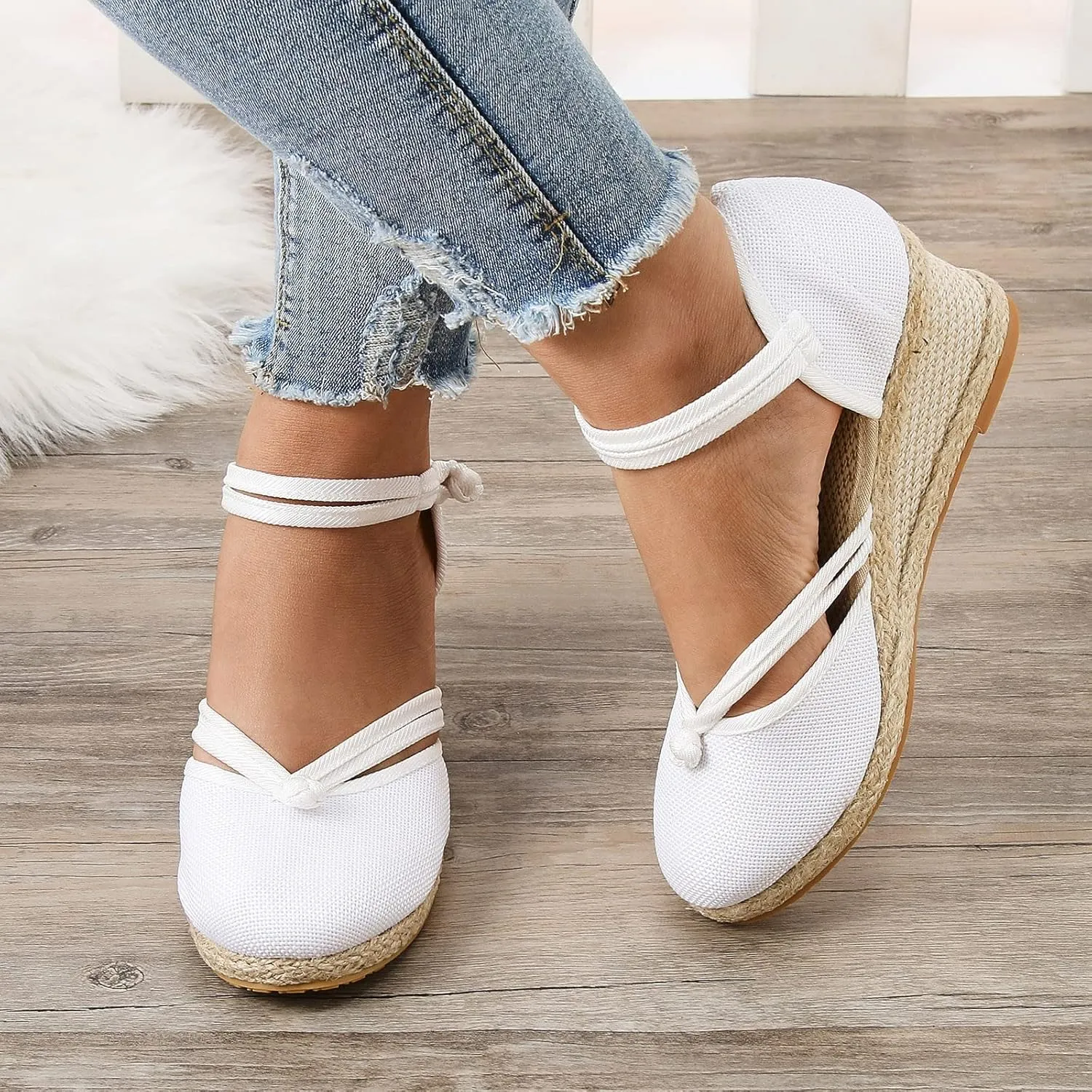 Cathalem Orthopedic Sandals for Women, Women's Ankle Strap Closed Toe Espadrille Wedge Sandals Platform Wedge Sandals
