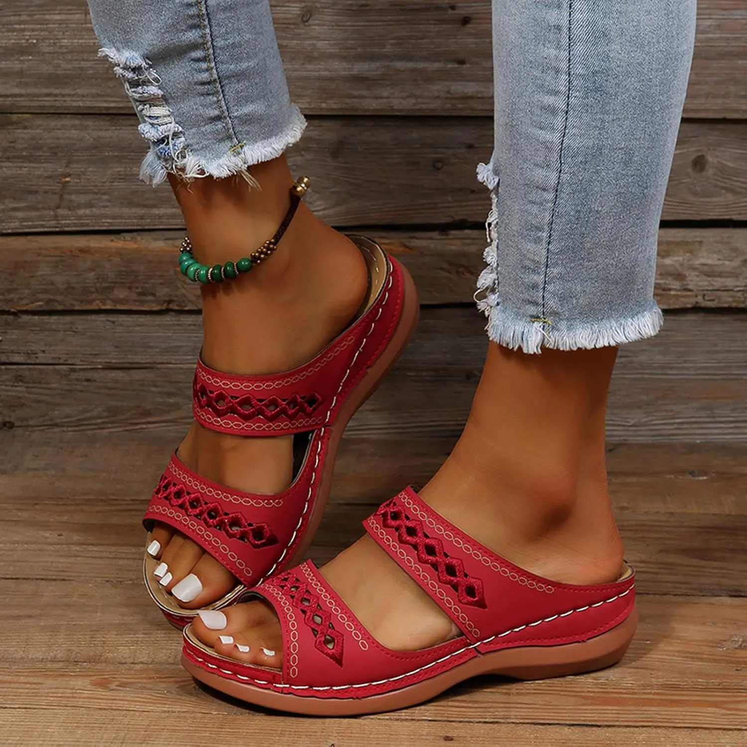 Cathalem Orthopedic Sandals for Women, Womens Summer Platform Casual Open Toe Sandals Slippers Breatable Hollow Out Sandals
