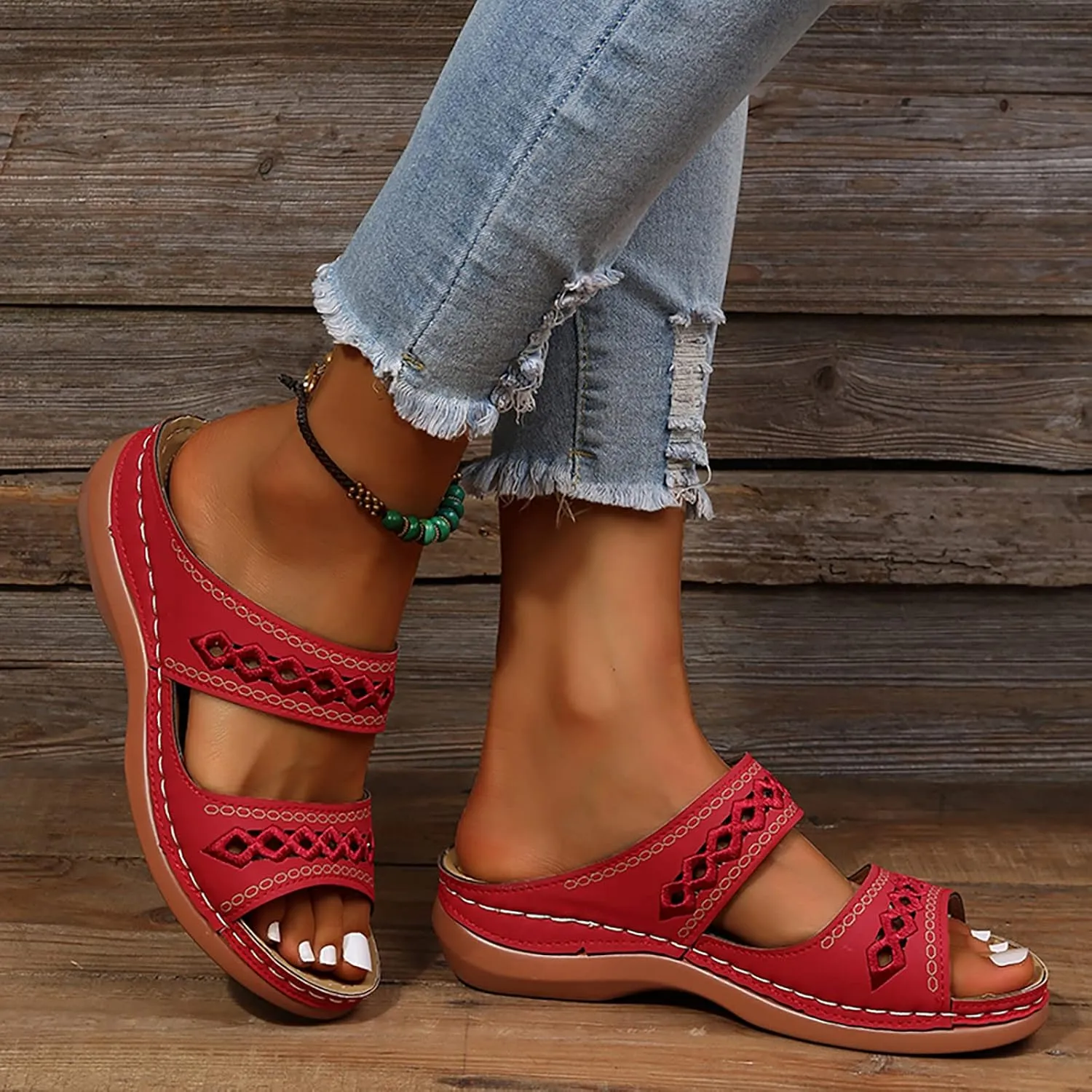 Cathalem Orthopedic Sandals for Women, Womens Summer Platform Casual Open Toe Sandals Slippers Breatable Hollow Out Sandals