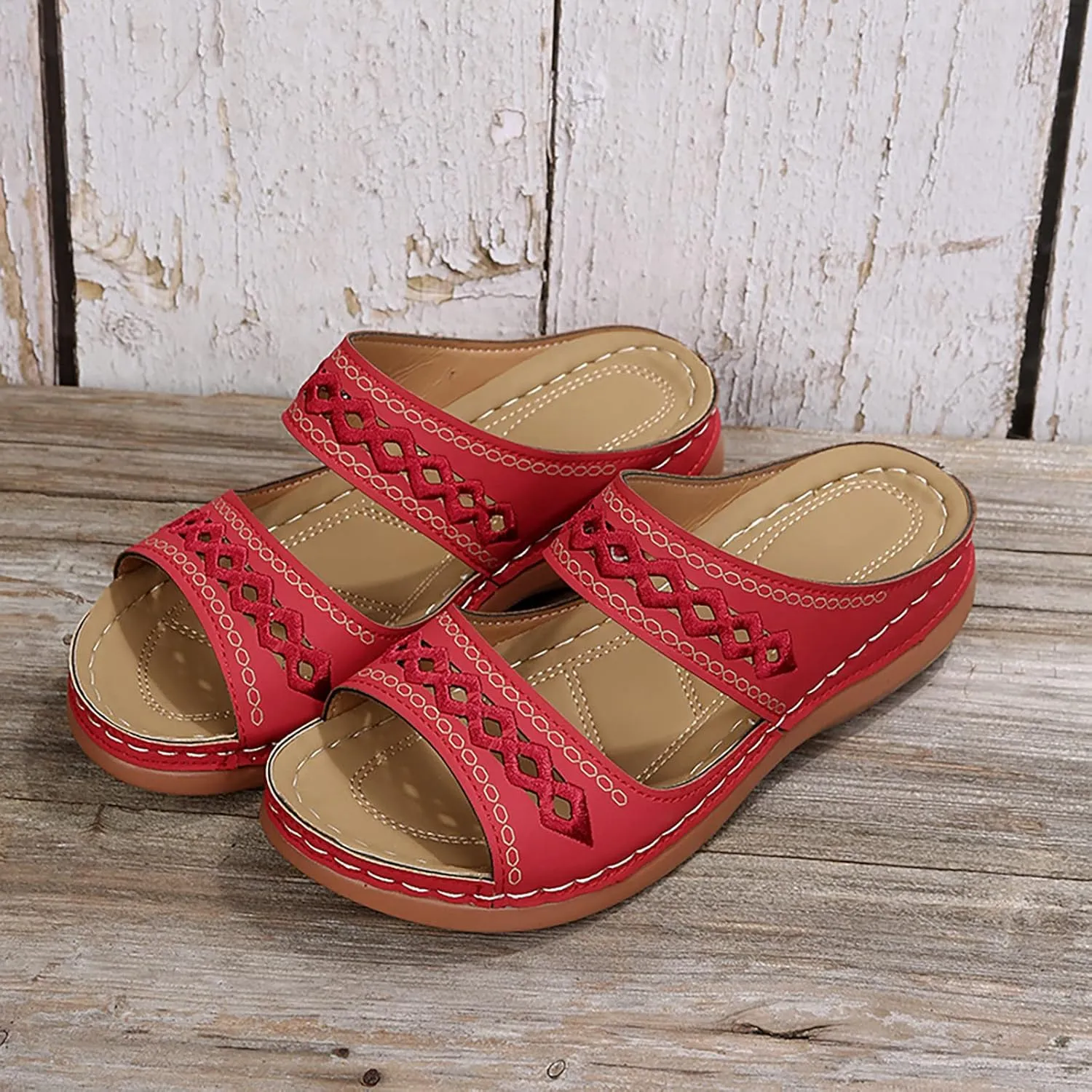 Cathalem Orthopedic Sandals for Women, Womens Summer Platform Casual Open Toe Sandals Slippers Breatable Hollow Out Sandals