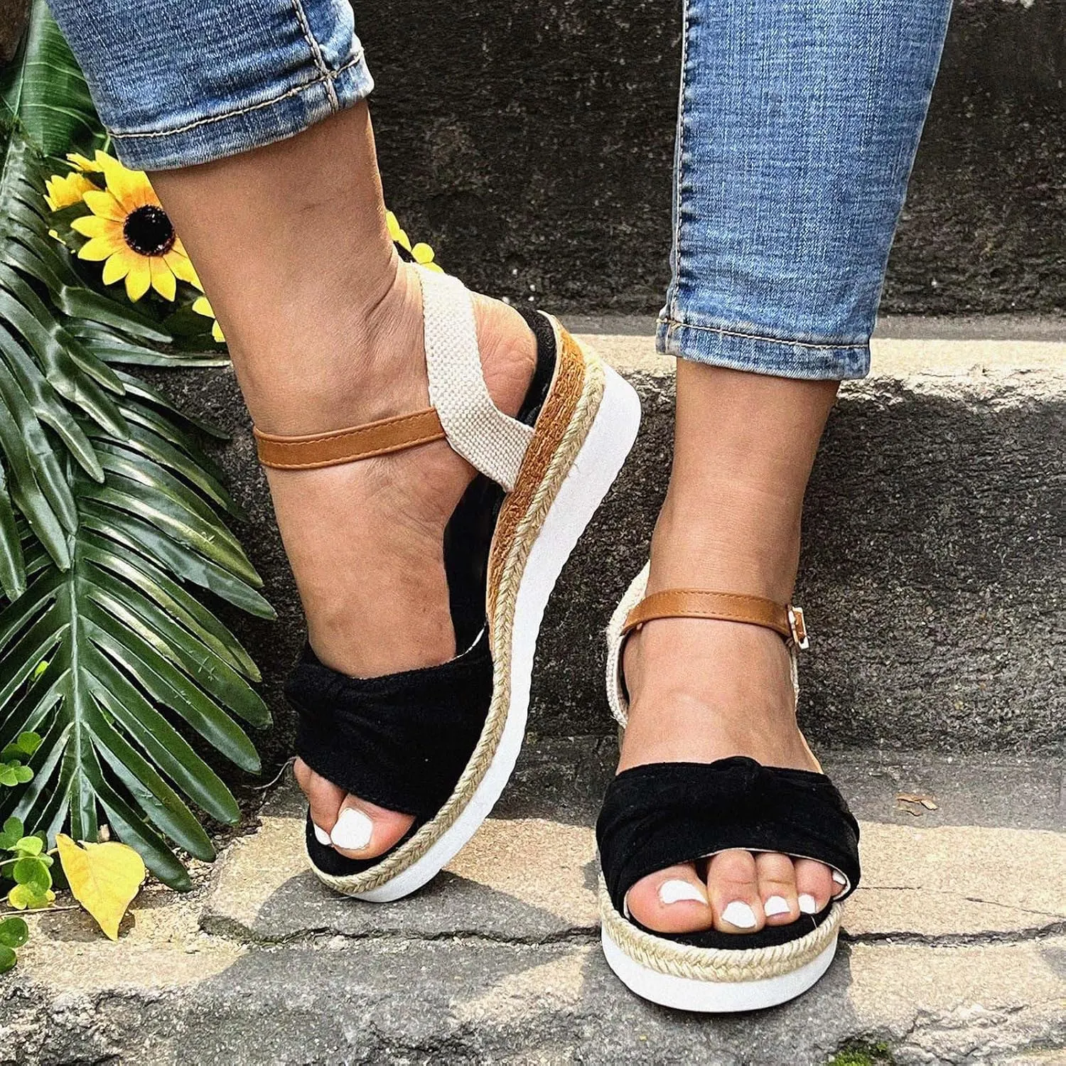 Cathalem Orthopedic Wedge Sandals for Women Platform Open Toe Sandals with Ankle Strap Casual Wedges Sandals Zipper Beach Sandals