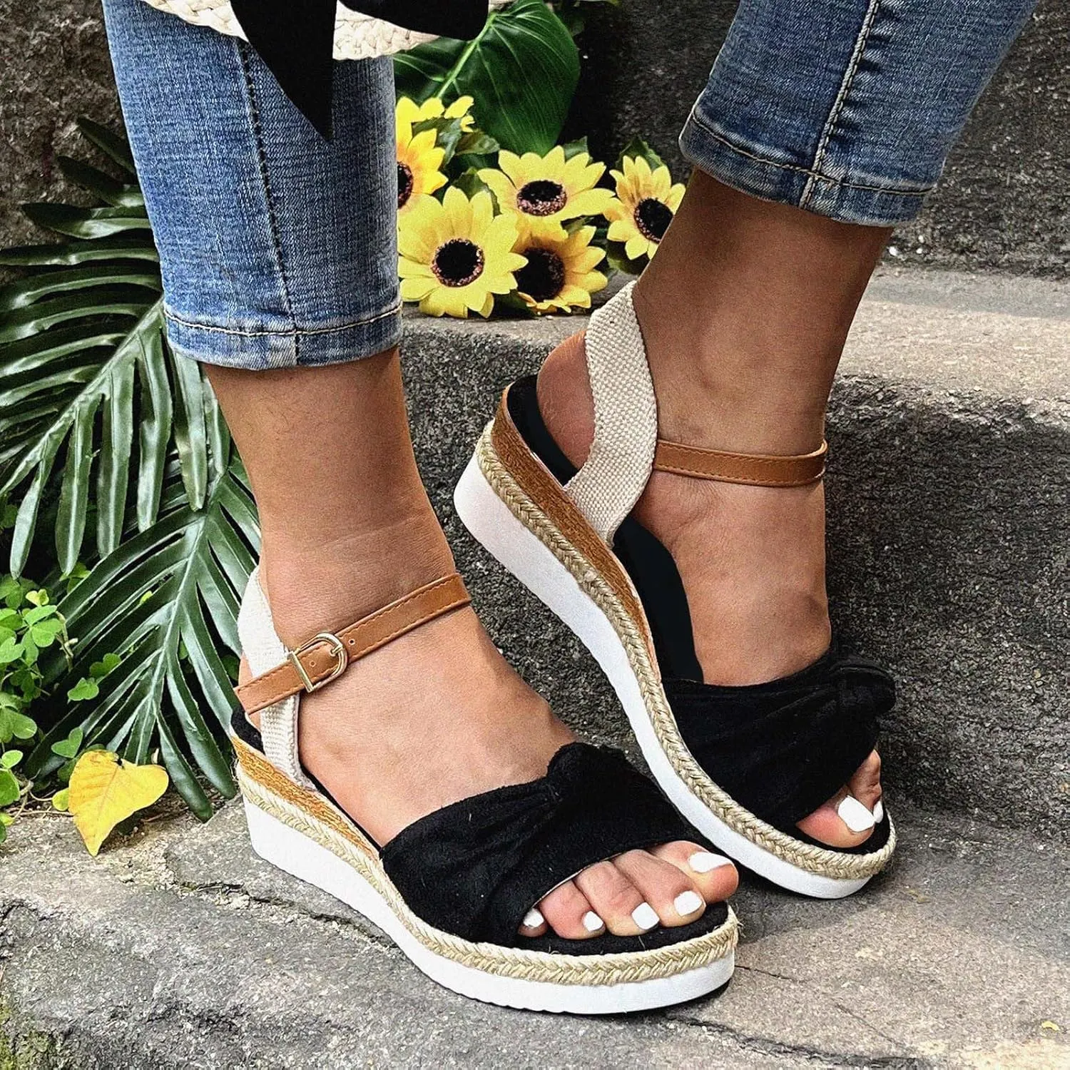 Cathalem Orthopedic Wedge Sandals for Women Platform Open Toe Sandals with Ankle Strap Casual Wedges Sandals Zipper Beach Sandals