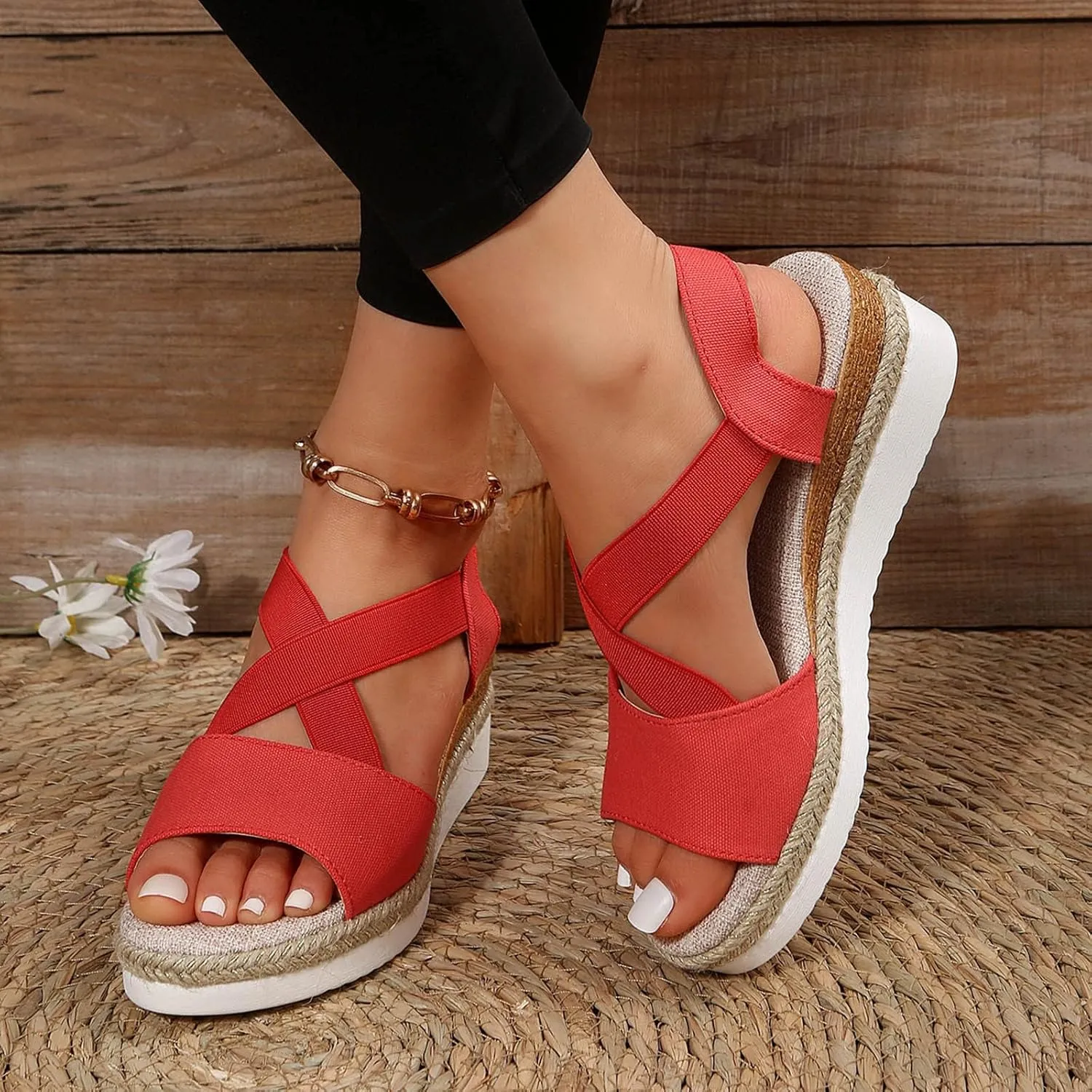 Cathalem Orthopedic Wedge Sandals for Women,Mid Heel Espadrille Sandals Platform Sandals Dressy Summer Fashion Comfortable Heels