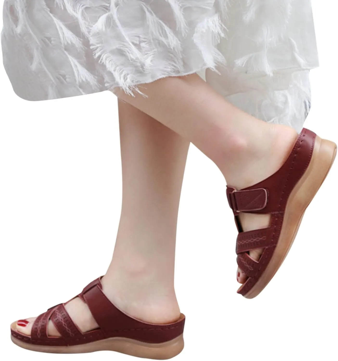 Cathalem Sandals for women 2024, Womens Orthopedic Wedge Heel Slip On Open Toe Mules Summer Sandals Shoes