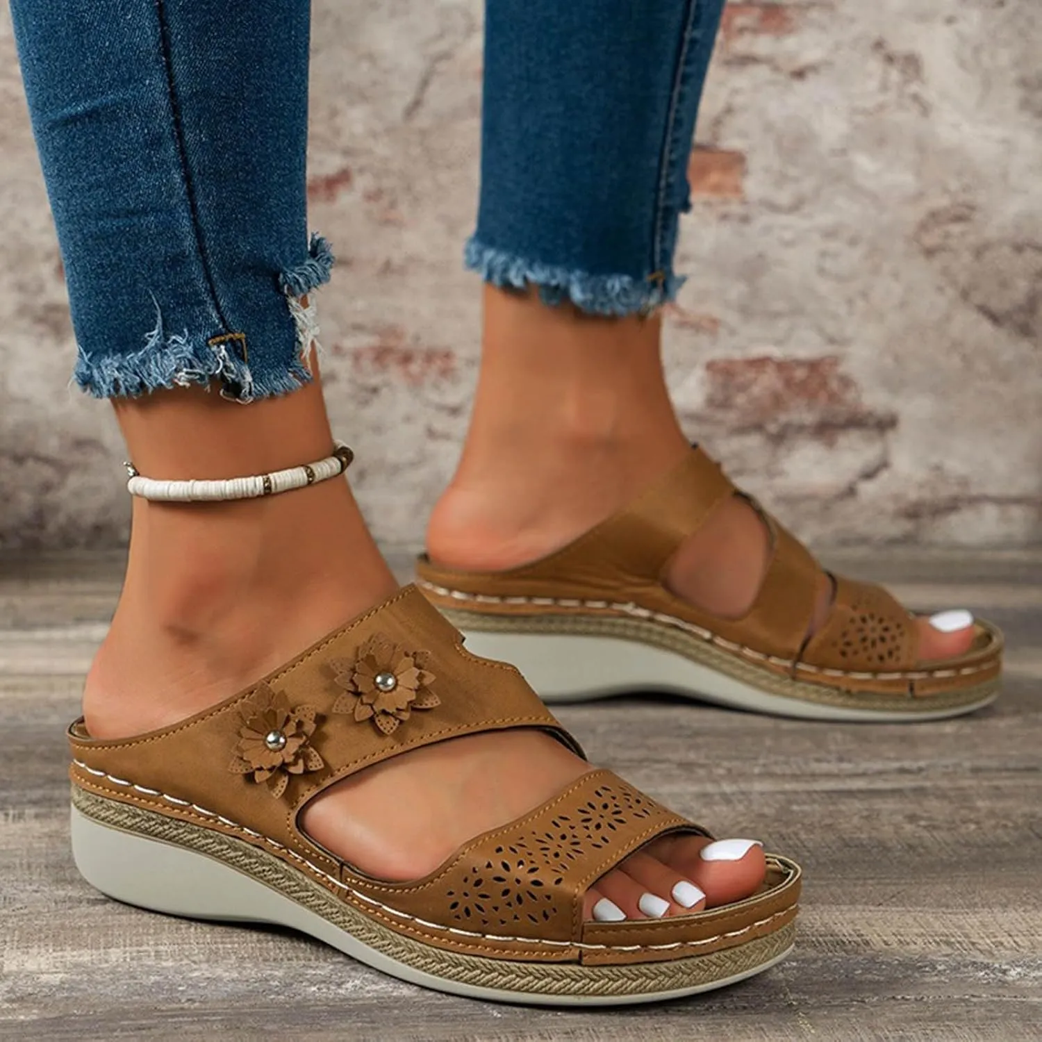 Cathalem Sandals for Women Dressy Summer Bohemian Anti-Slip Shoes Platform Arch Support Sandals Comfortable Summer Beach Travel Sandals