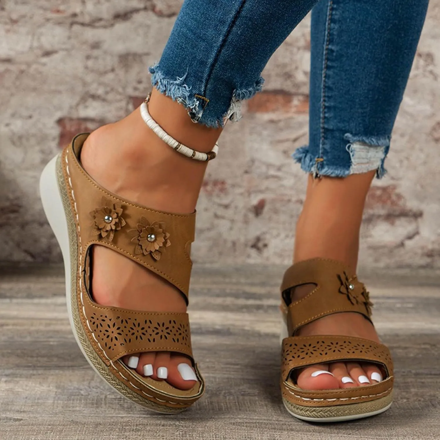 Cathalem Sandals for Women Dressy Summer Bohemian Anti-Slip Shoes Platform Arch Support Sandals Comfortable Summer Beach Travel Sandals