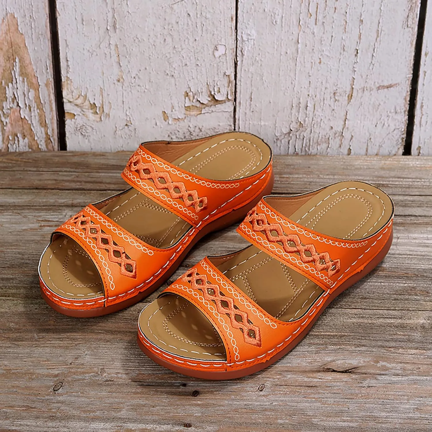 Cathalem Sandals for Women Orthopedic Walking Shoes Black Flat Sandals for Women Arch Support Slides for Women