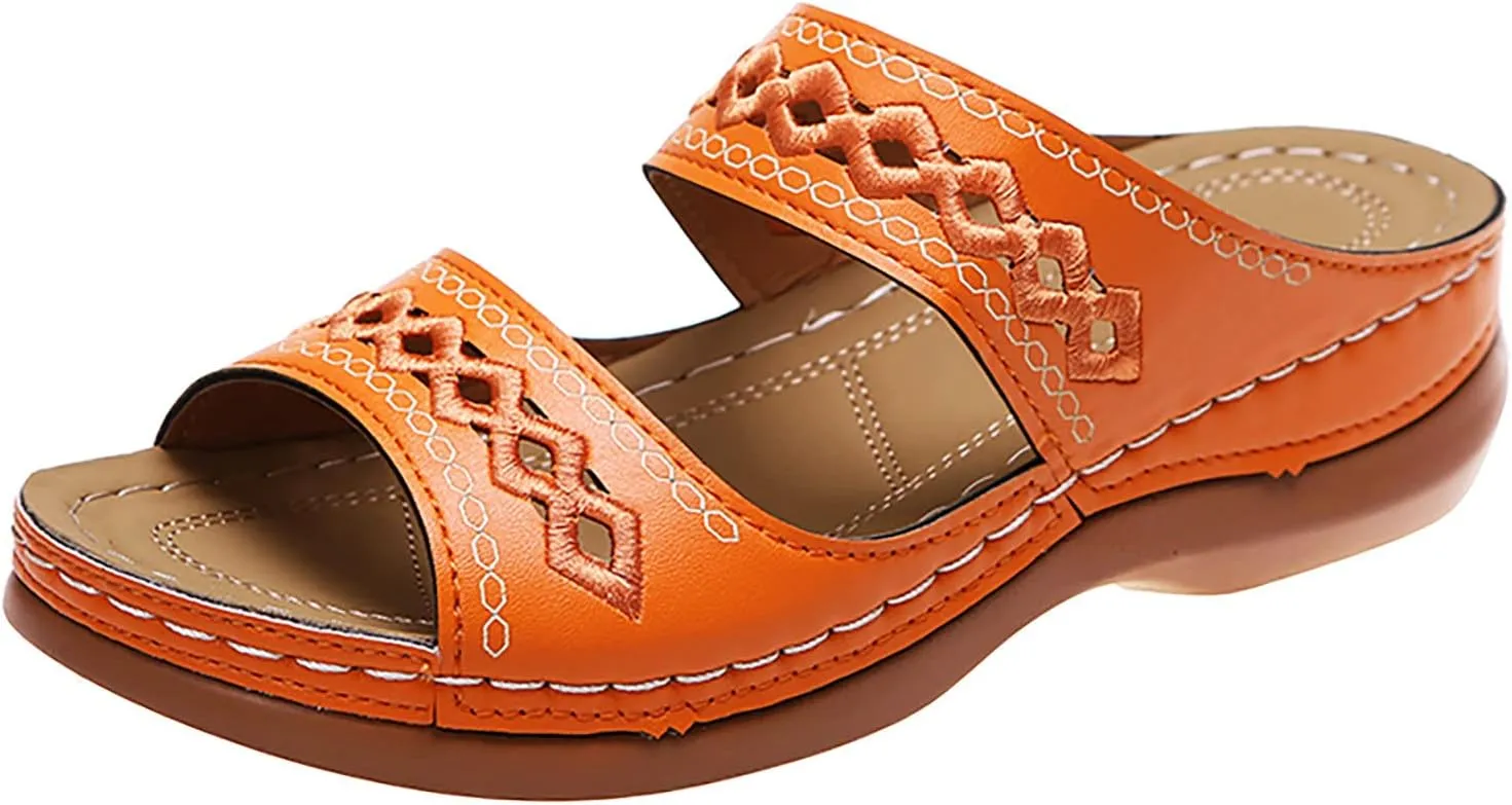 Cathalem Sandals for Women Orthopedic Walking Shoes Black Flat Sandals for Women Arch Support Slides for Women
