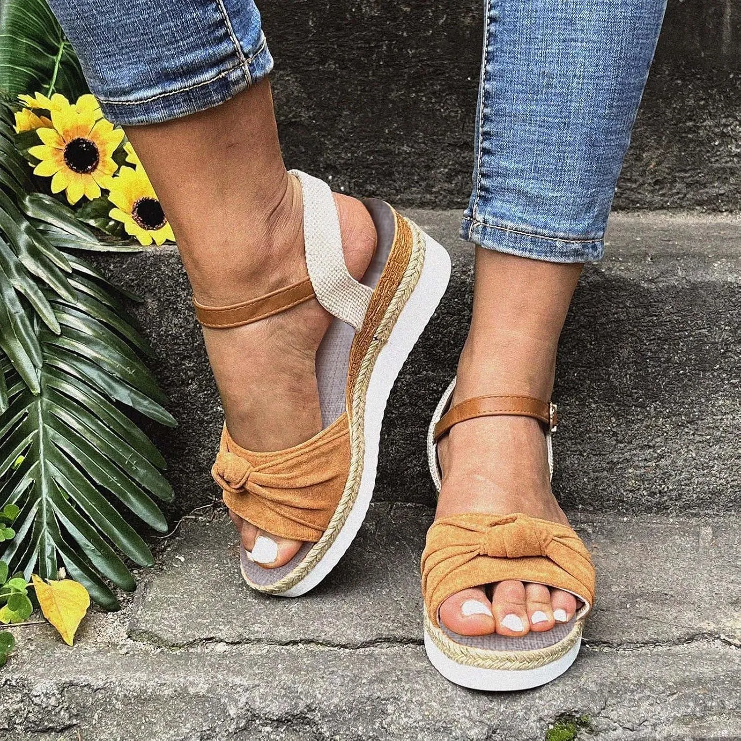 Cathalem Sandals for Women Summer Dressy,Orthopedic Platform Slip on Sandals with Arch Support Wedge Sandals Open Toe Causal Beach Sandals
