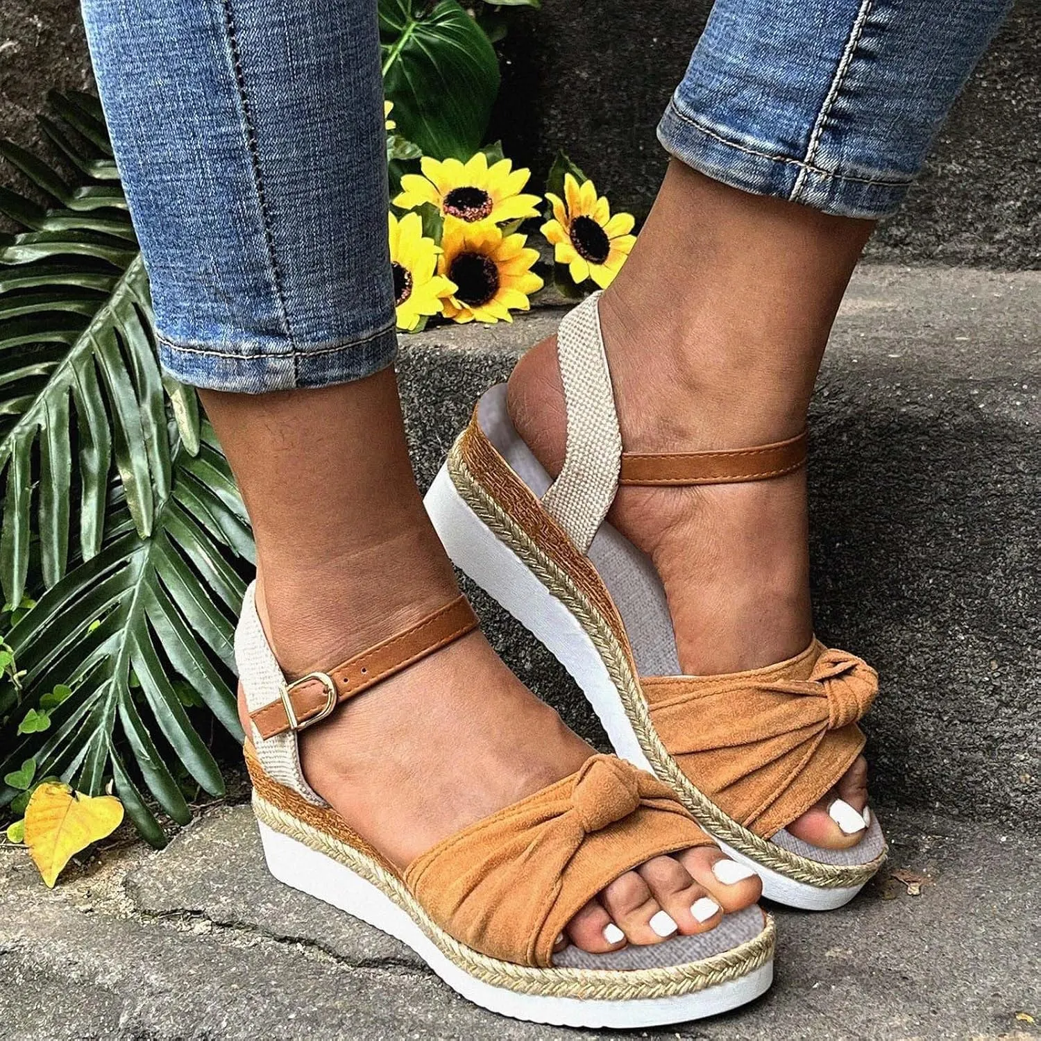 Cathalem Sandals for Women Summer Dressy,Orthopedic Platform Slip on Sandals with Arch Support Wedge Sandals Open Toe Causal Beach Sandals