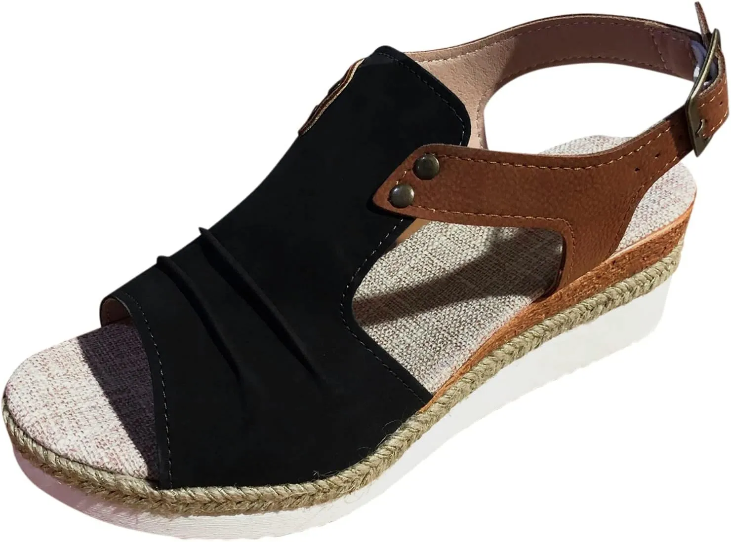 Cathalem Sandals Women Orthopedic Platform Wedge Sandals Flat Open Toe Ankle Strap Espadrilles Sandals Beach Boho Sandals