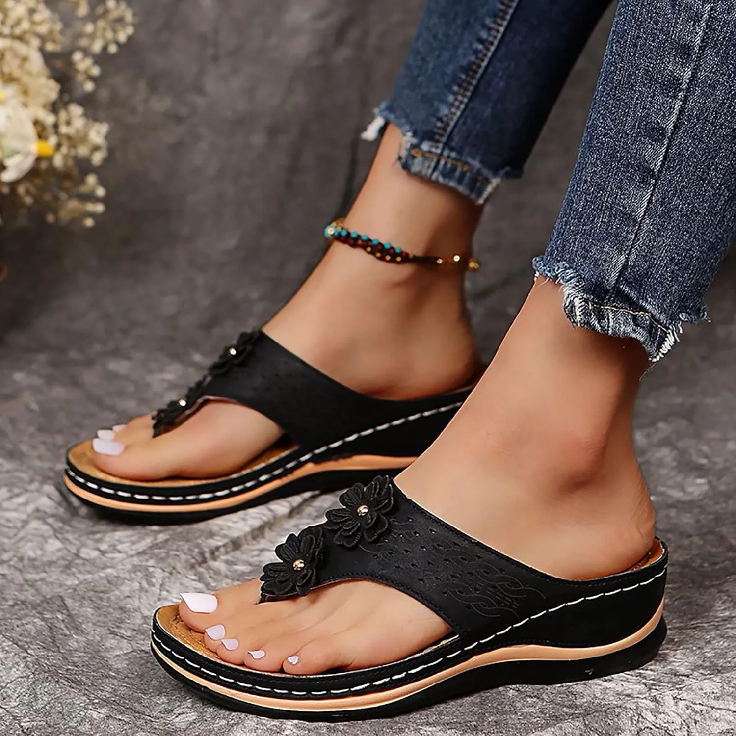 Cathalem Summer Sandals for Women 2024 Casual Strappy Low Wedges Sandals Open Toe Ankle Strap Platform Sandals