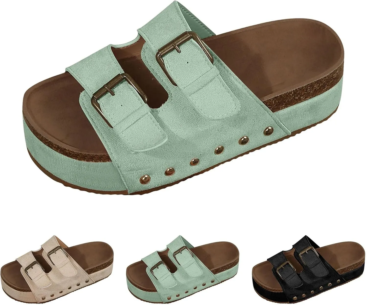 Cathalem Summer Sandals for Women 2024 Comfortable Leather Memory Foam Beach Vacation Essentials Slides for Women