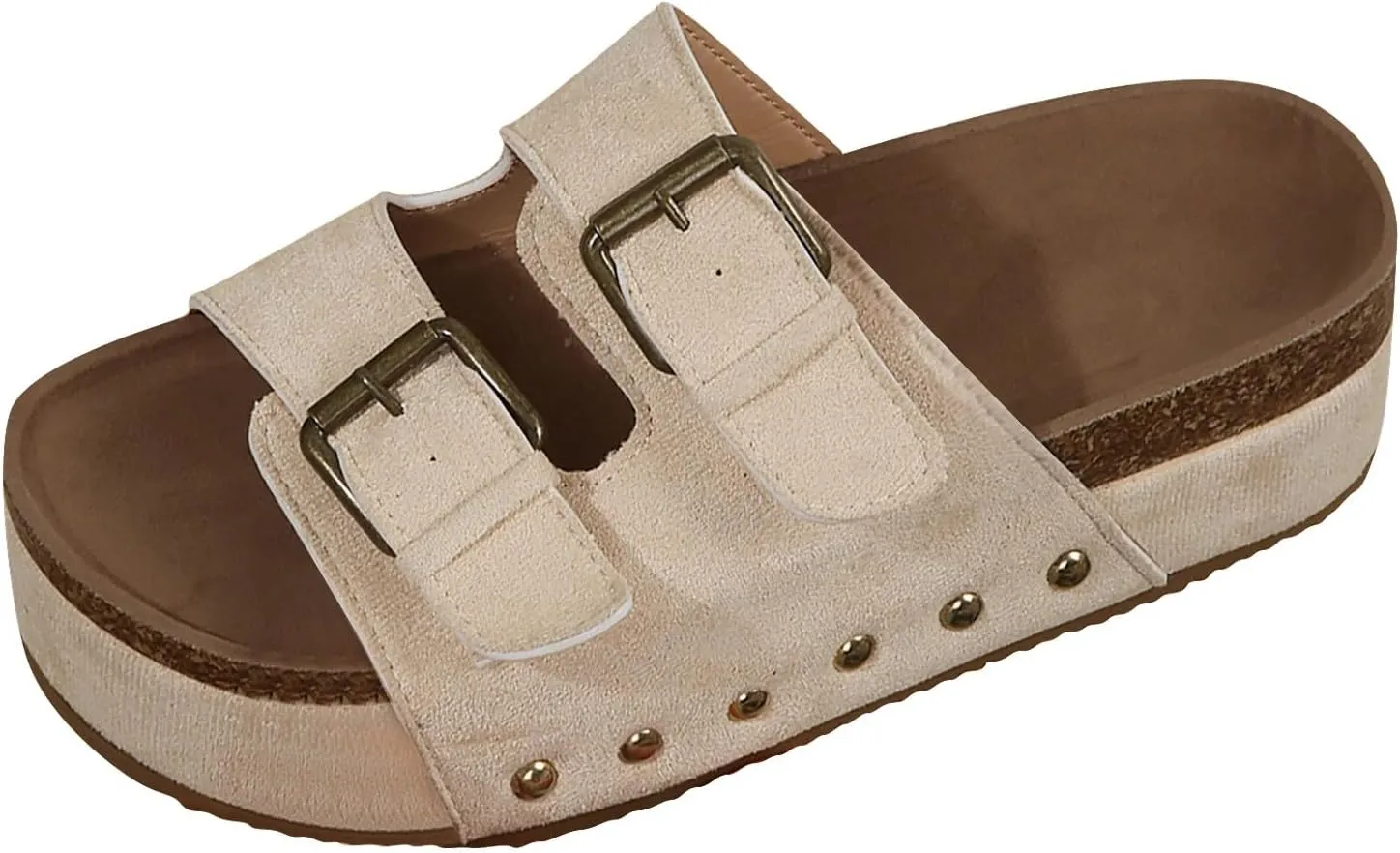Cathalem Summer Sandals for Women 2024 Comfortable Leather Memory Foam Beach Vacation Essentials Slides for Women