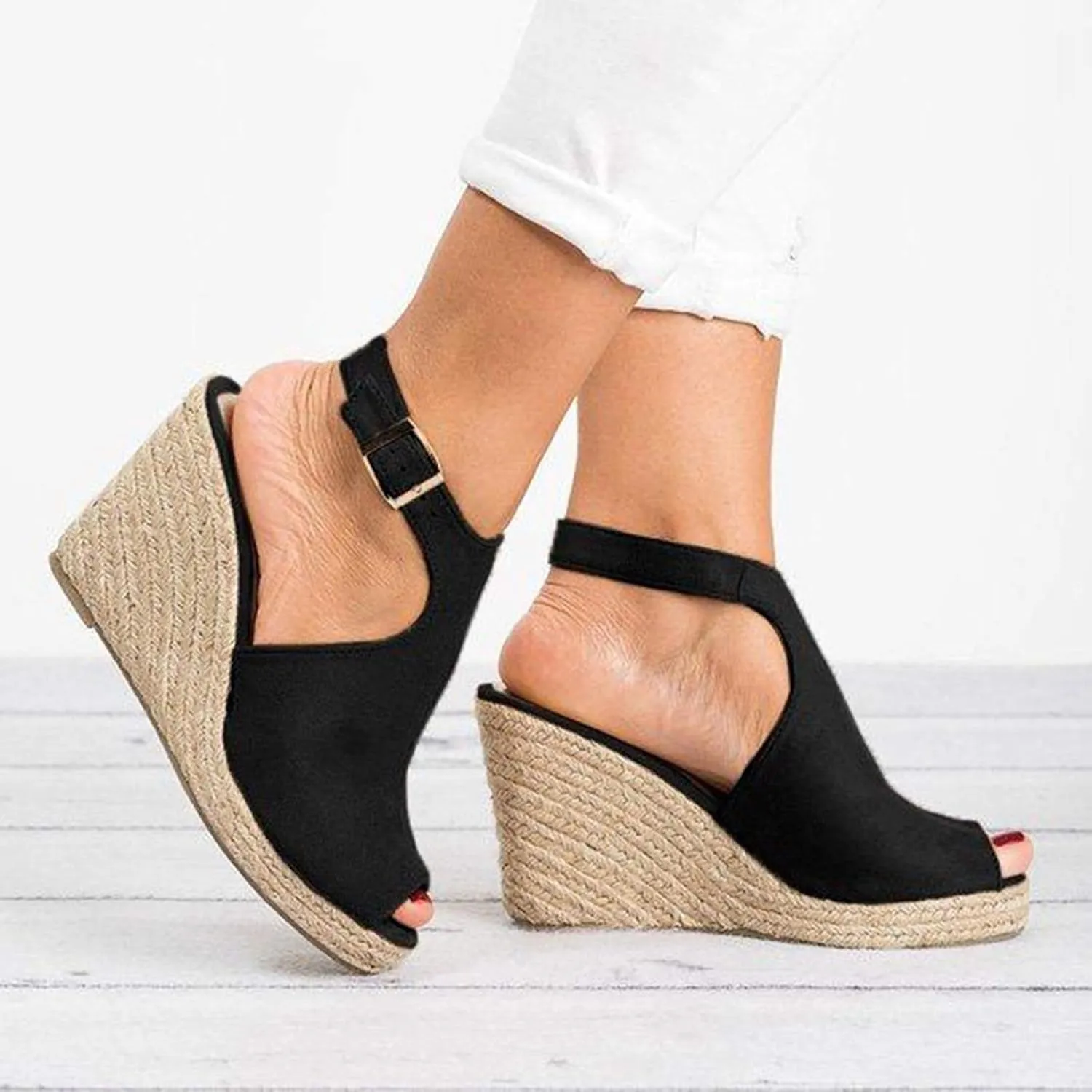 Cathalem Wedge Sandals for Women Dressy Summer, Womens Comfy Espadrille Beach Sandals Open Toe Ankle Strap Buckle Platform Sandals