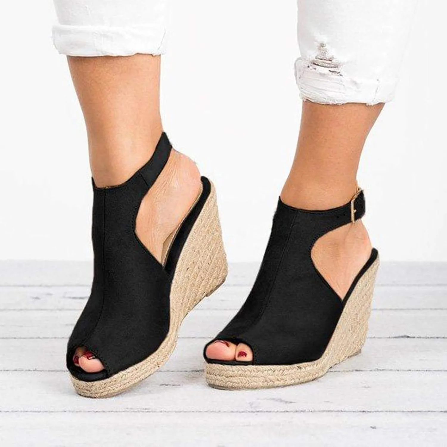 Cathalem Wedge Sandals for Women Dressy Summer, Womens Comfy Espadrille Beach Sandals Open Toe Ankle Strap Buckle Platform Sandals