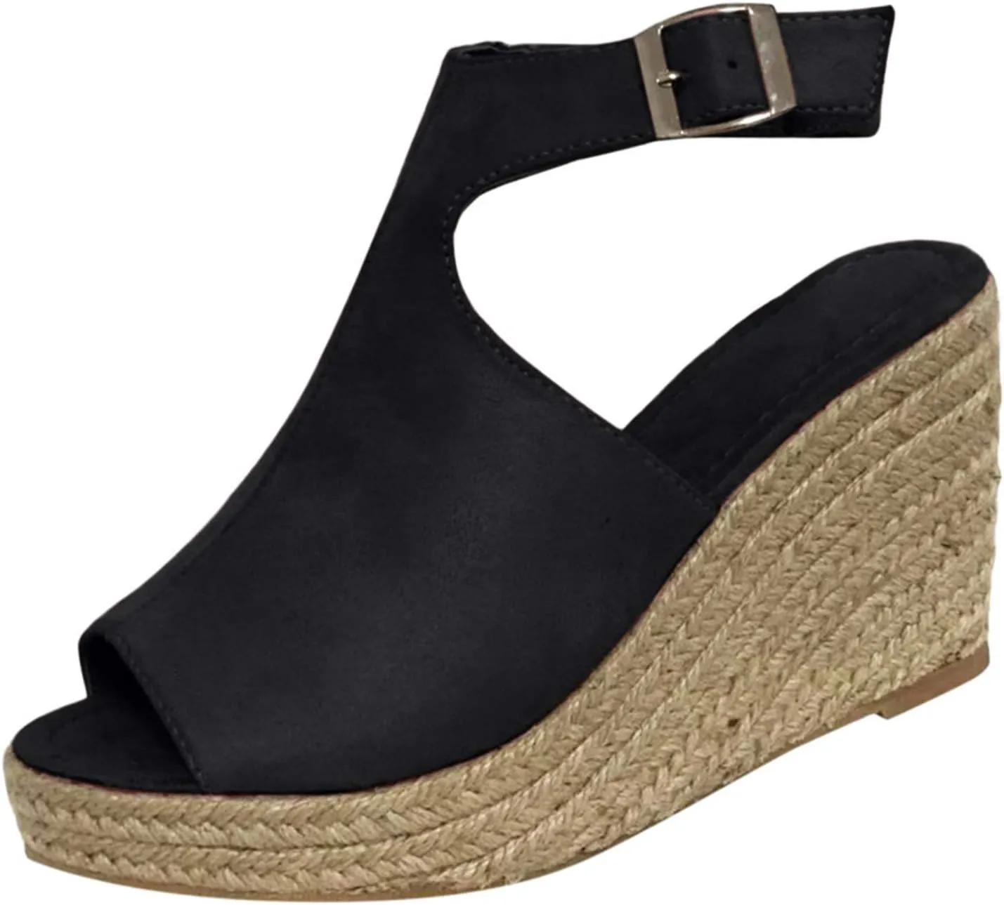 Cathalem Wedge Sandals for Women Dressy Summer, Womens Comfy Espadrille Beach Sandals Open Toe Ankle Strap Buckle Platform Sandals