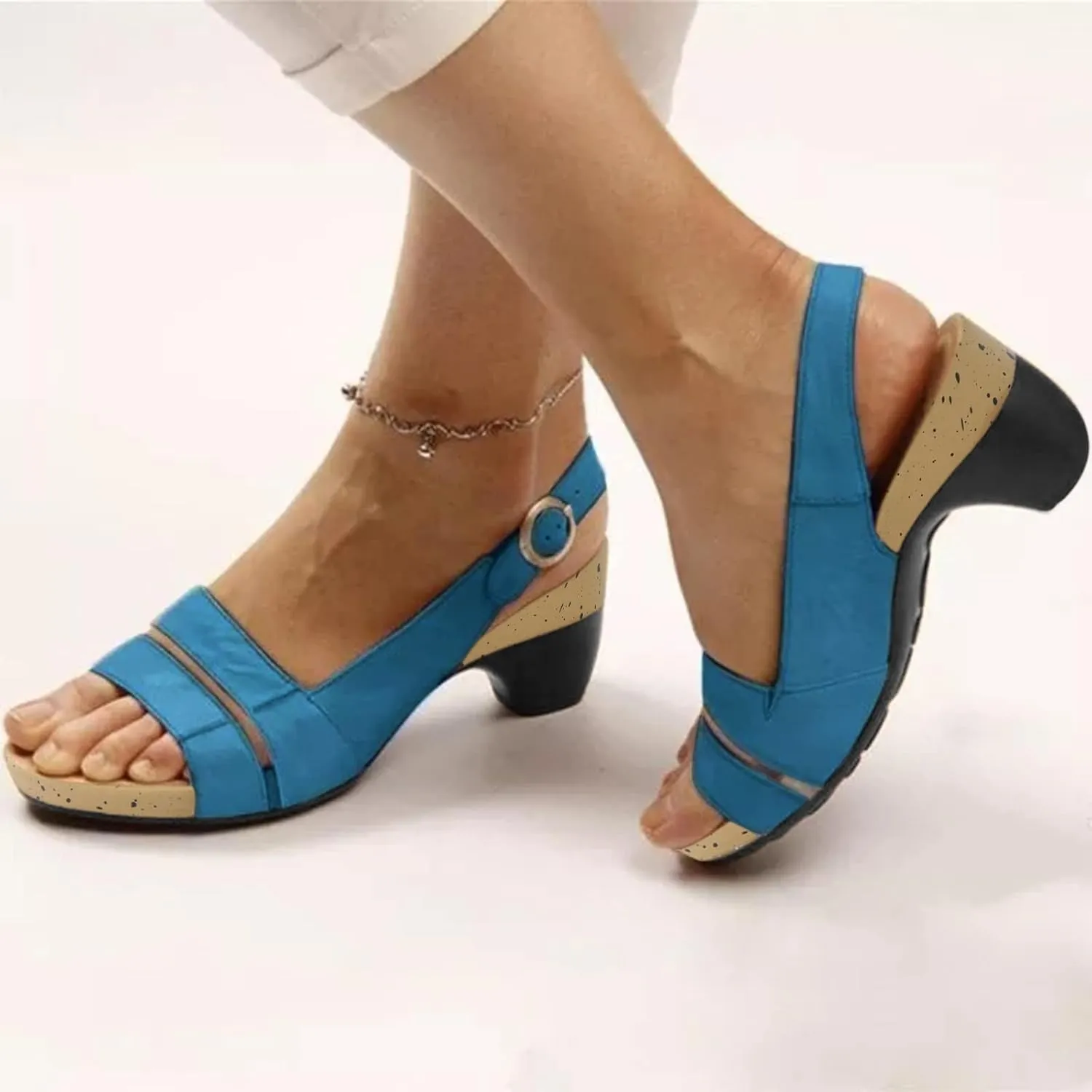 Cathalem Wedge Sandals for Women Sandals Women Summer Beach Sandals Black Sandals Flat Slippers Ring Toe Sandals