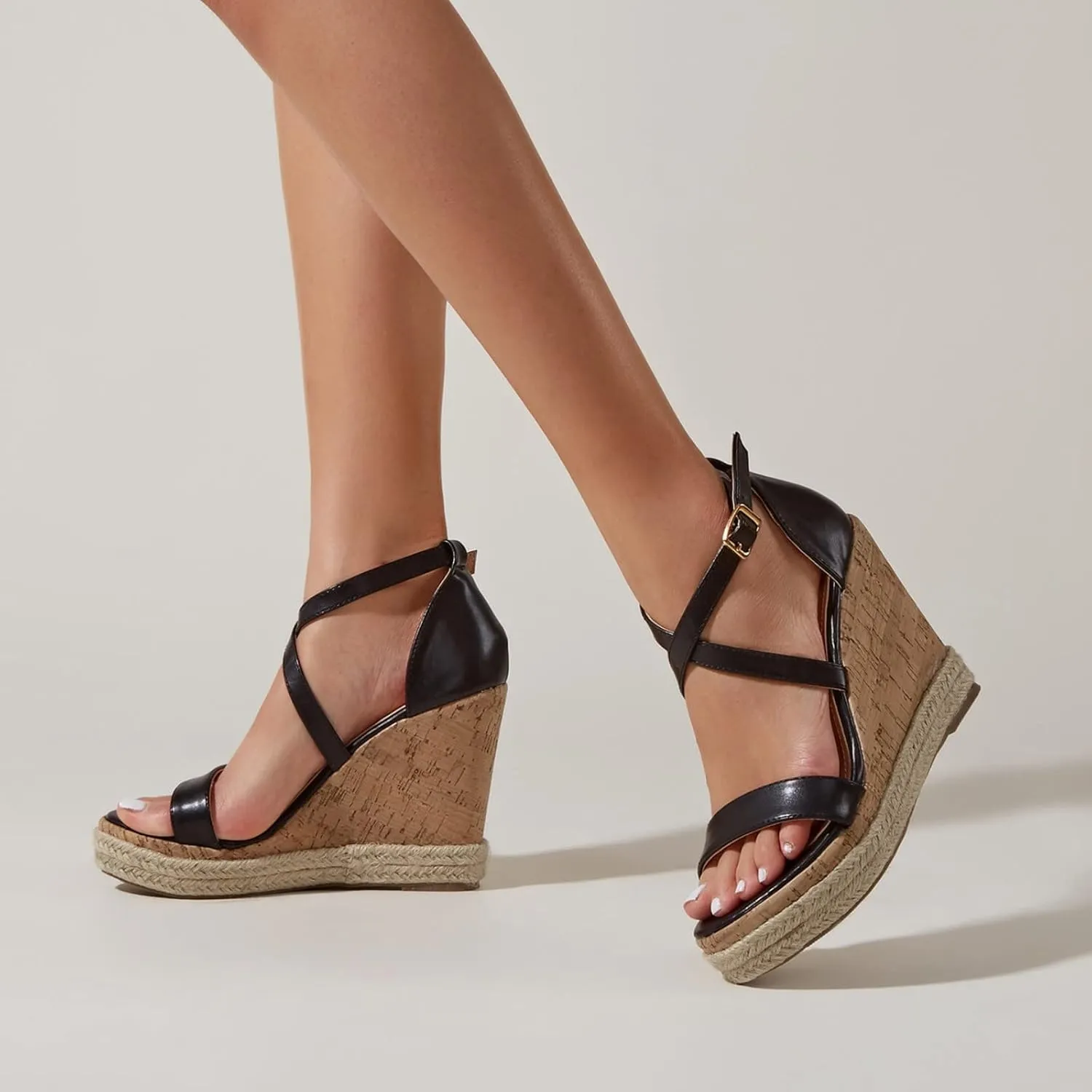 Cathalem Wedge Sandals for Women Summer Platform Flat Sandals Ladies Outside Open Toe Ankle Wrap Sandals Beach Outdoor Sandals