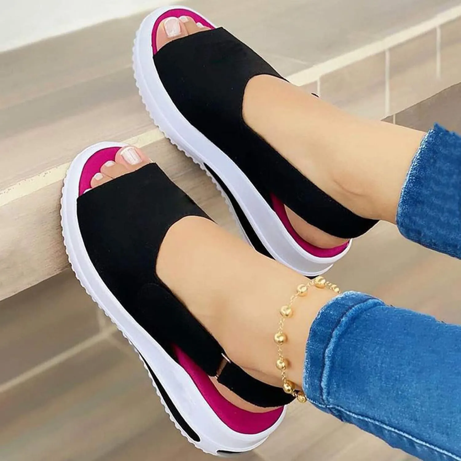 Cathalem Wedges Platform Sandals for Women,Women's Beach Casual Sandals Ankle Strap Buckle Open Toe Sandal Outdoor Sandals