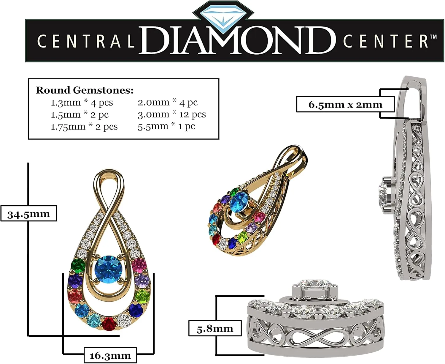 Central Diamond Center Yours Infinity Mother & Child Birthstone Necklace w/ 1 to 12 Stones in Silver, 10K, or 14K Gold