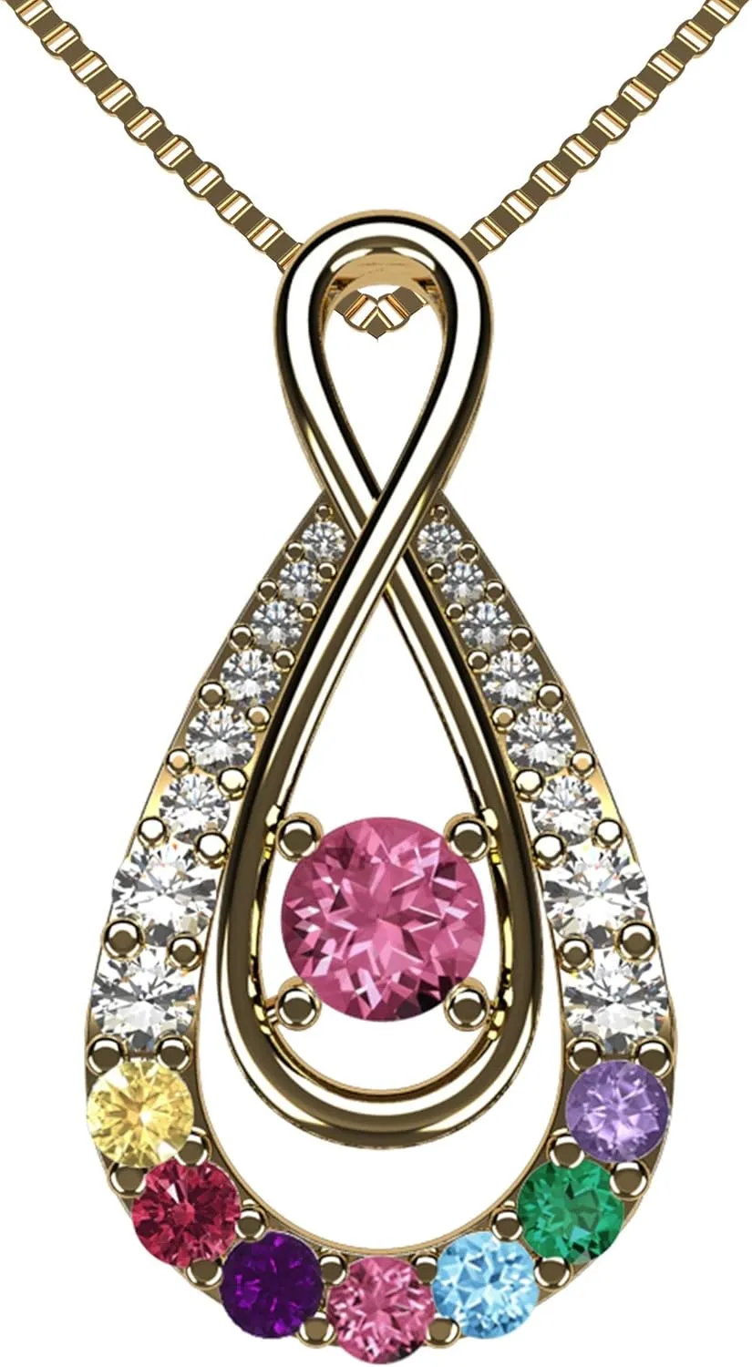 Central Diamond Center Yours Infinity Mother & Child Birthstone Necklace w/ 1 to 12 Stones in Silver, 10K, or 14K Gold
