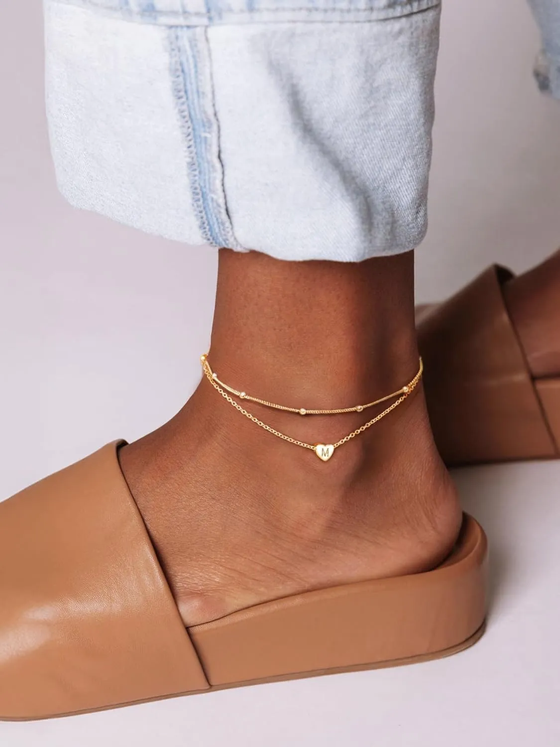 ChicSilver Sterling Silver Anklets for Women 925 Ankle Bracelets for Women Layered Heart Anklet With Beaded Anklets for Women (With Gift Box)
