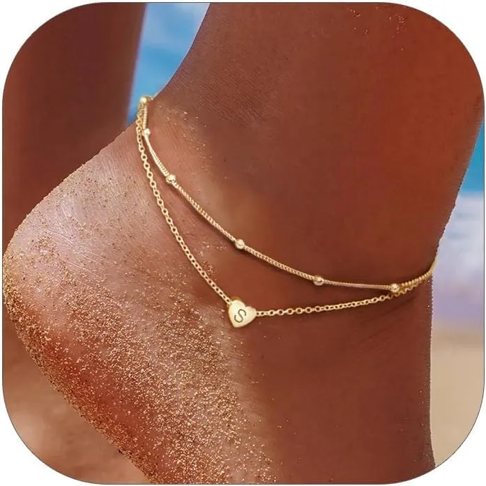 ChicSilver Sterling Silver Anklets for Women 925 Ankle Bracelets for Women Layered Heart Anklet With Beaded Anklets for Women (With Gift Box)