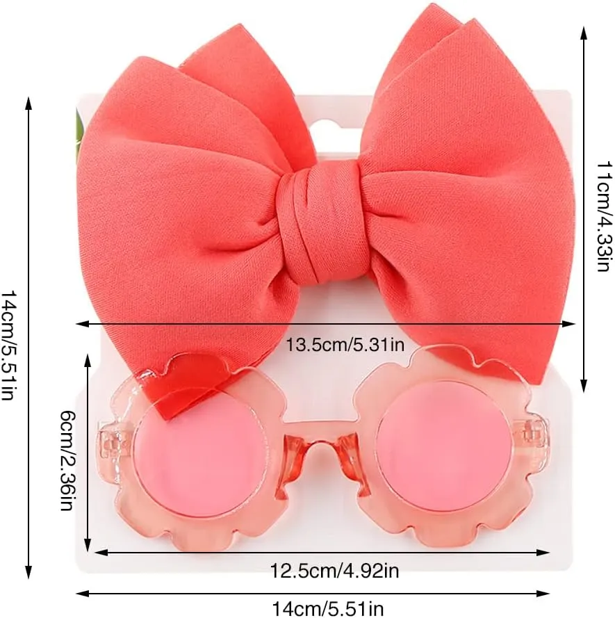 Children's Nylon Bow Headbands Hairbands with Sunglass CombinationFlower Shaped Sunglasses for Baby Girls
