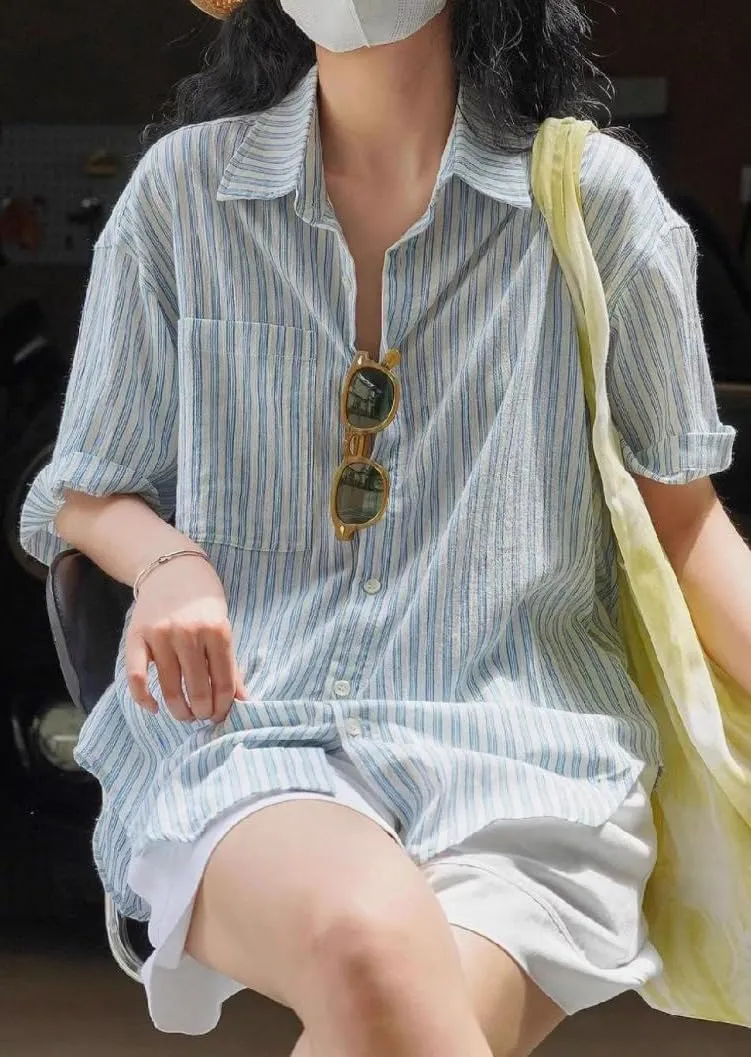 chouyatou Women's Summer Striped Button Down Shirt Business Casual Short Sleeve Tops Blouses