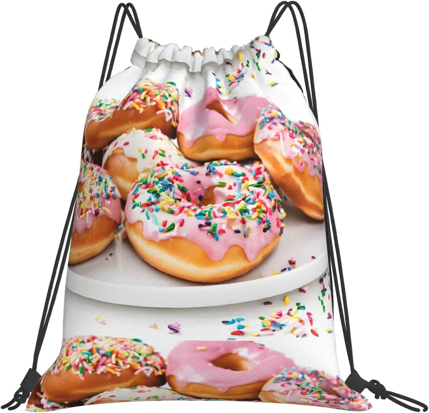 (Christmas Donuts) Drawstring Backpack Drawstring Gym Bag Foldable Water Drawstring Bags Draw String Back Bag For Shopping Sport Yoga Travel, Swimming, Beach