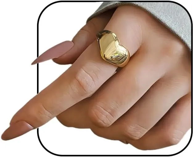 Chunky open Heart Shaped Stainless Steel Ring Cute Silver Gold Thick Large Big Hearts Statement Knuckle Adjustable matching Rings Jewelry For Women couples
