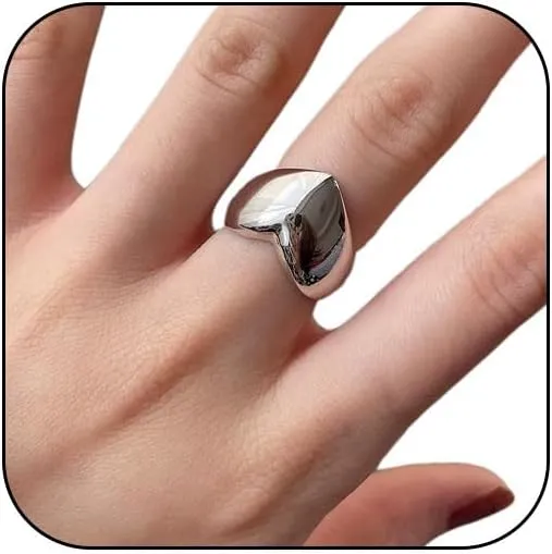 Chunky open Heart Shaped Stainless Steel Ring Cute Silver Gold Thick Large Big Hearts Statement Knuckle Adjustable matching Rings Jewelry For Women couples