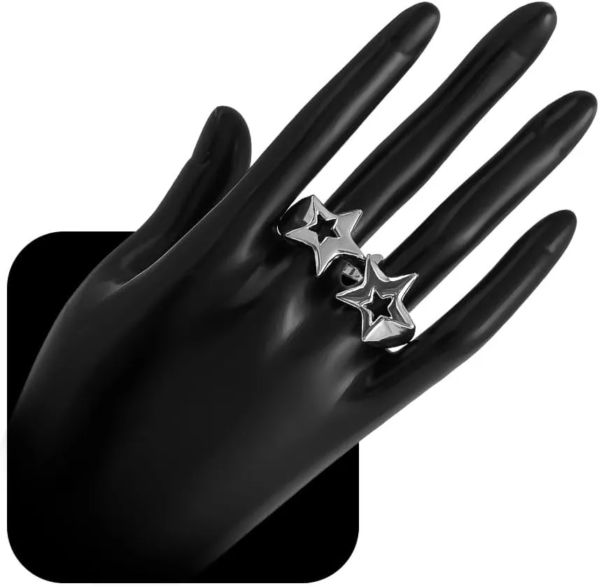 Chunky Silver Star Knuckle Rings Set Statement Y2k Punk Unique Cool Gothic Stainless Steel Goth Emo Grunge Finger Ring Stack Jewelry Accessories for Women