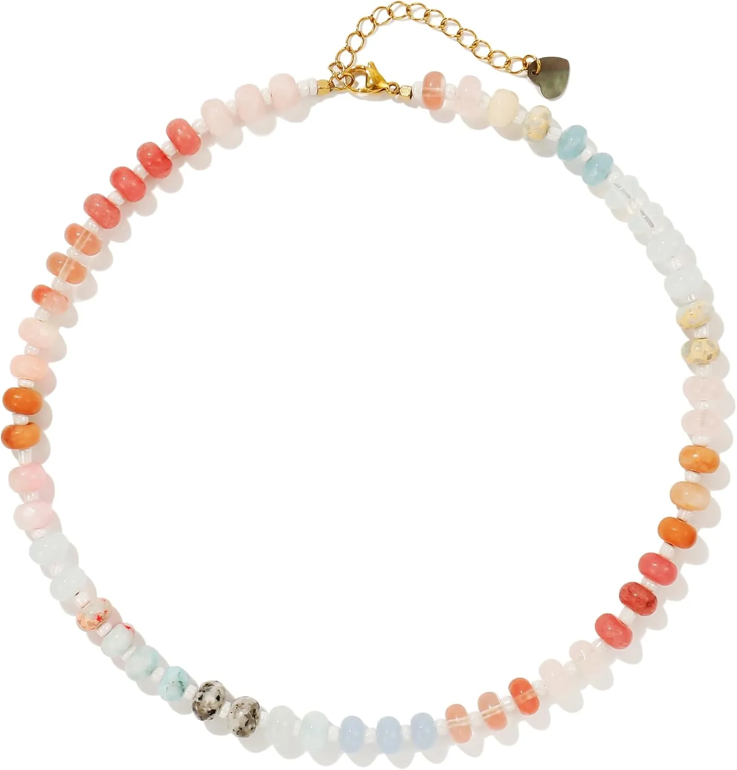 Colorful Gemstone Beaded Necklaces For Women Trendy Rainbow Natural Stone Boho Handmade Stainless Steel Waterproof Strand Necklaces Jewelry For Women Gift