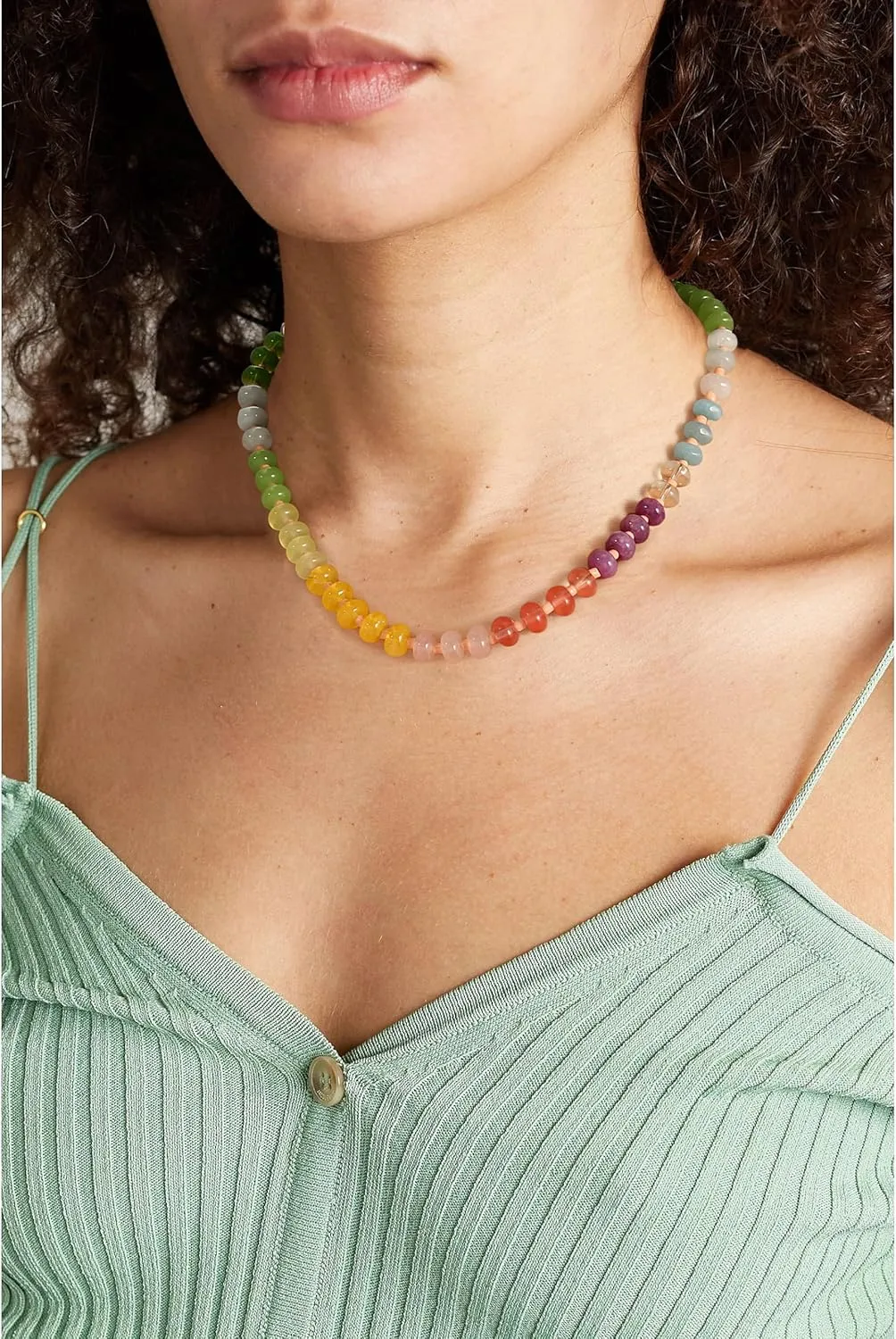 Colorful Gemstone Beaded Necklaces For Women Trendy Rainbow Natural Stone Boho Handmade Stainless Steel Waterproof Strand Necklaces Jewelry For Women Gift
