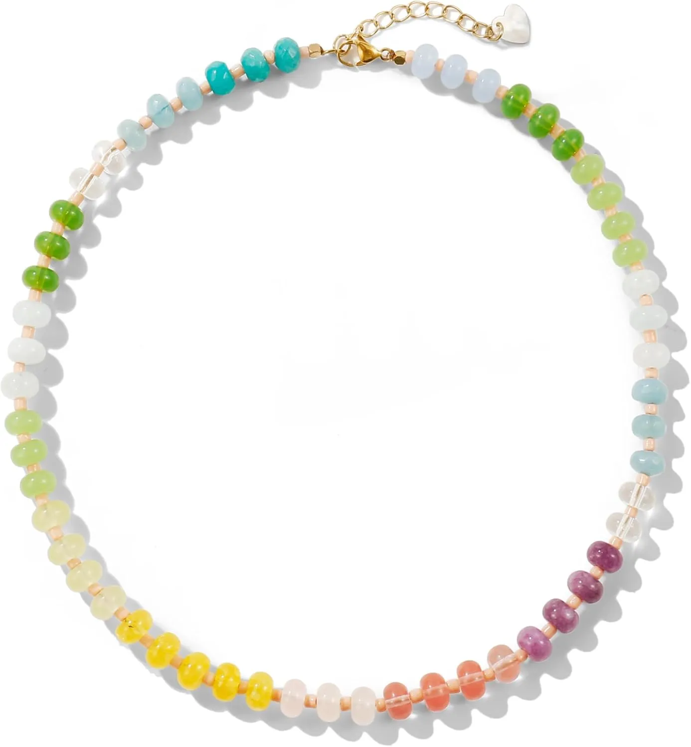 Colorful Gemstone Beaded Necklaces For Women Trendy Rainbow Natural Stone Boho Handmade Stainless Steel Waterproof Strand Necklaces Jewelry For Women Gift