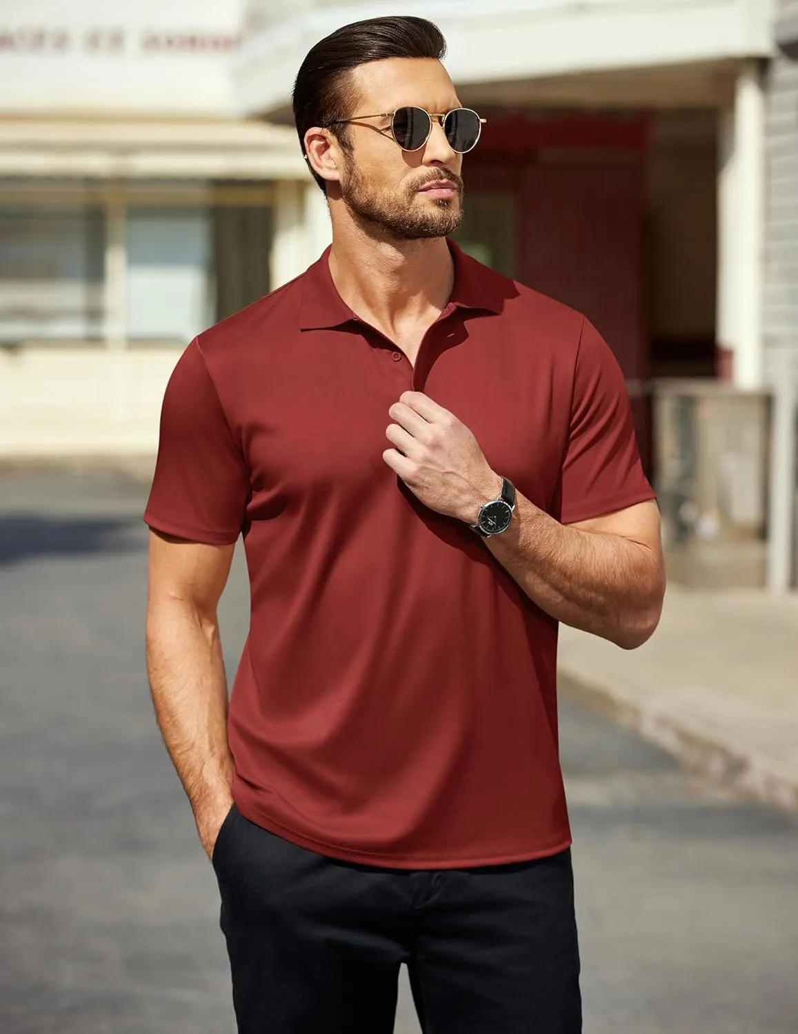 COOFANDY Men Polo Shirts Short Sleeve Quick Drying Athletic Collared Golf Shirts Moisture Wicking Tees