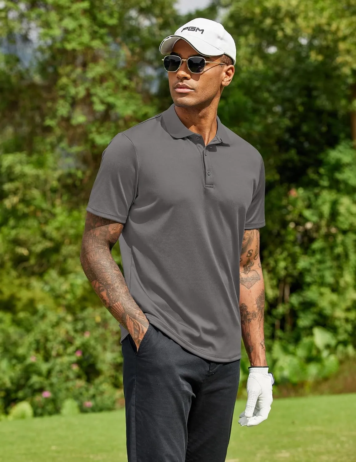COOFANDY Men Polo Shirts Short Sleeve Quick Drying Athletic Collared Golf Shirts Moisture Wicking Tees