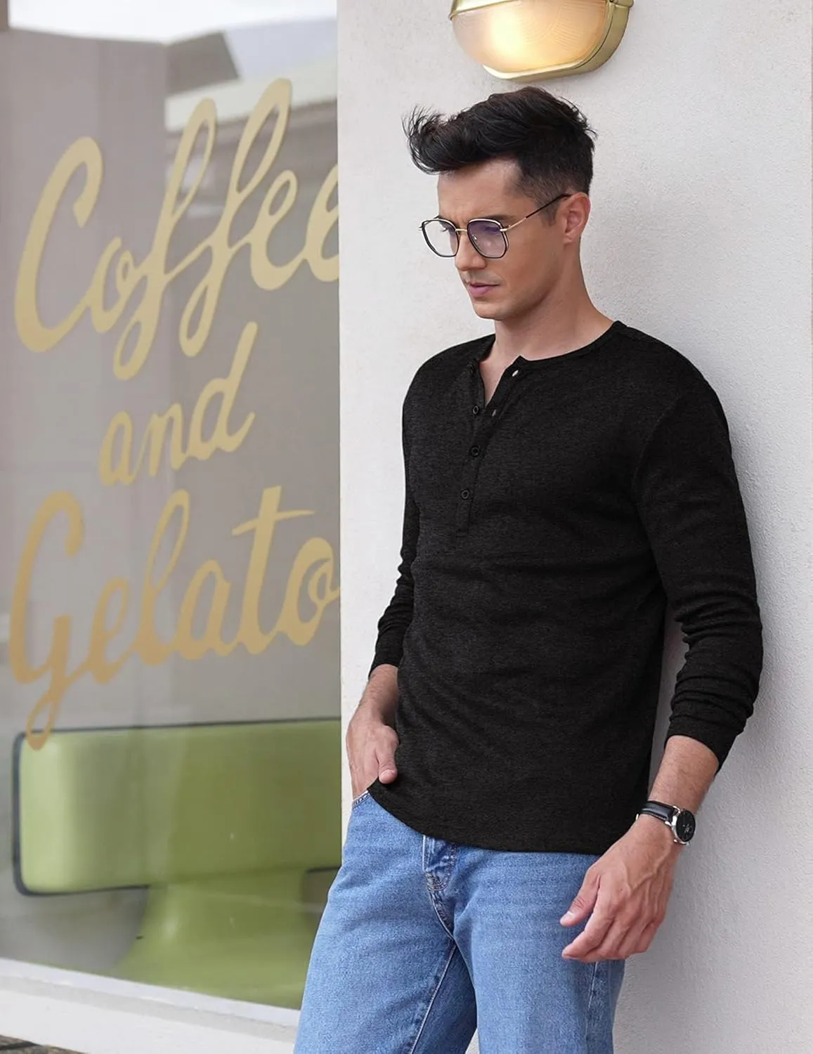 COOFANDY Men's 2Pack Slim Fit Henley Shirts Long Sleeve Lightweight Fashion Casual Cotton Basic T Shirts