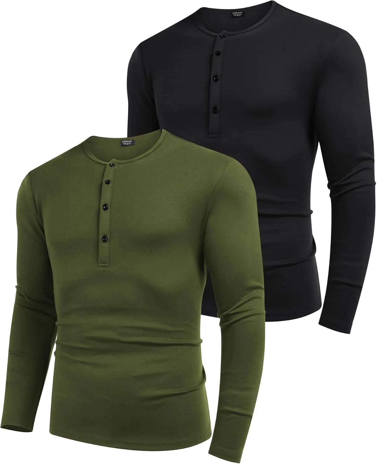 COOFANDY Men's 2Pack Slim Fit Henley Shirts Long Sleeve Lightweight Fashion Casual Cotton Basic T Shirts