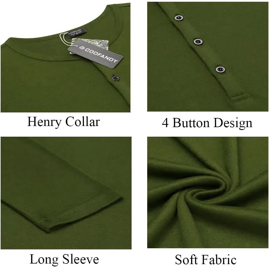 COOFANDY Men's 2Pack Slim Fit Henley Shirts Long Sleeve Lightweight Fashion Casual Cotton Basic T Shirts
