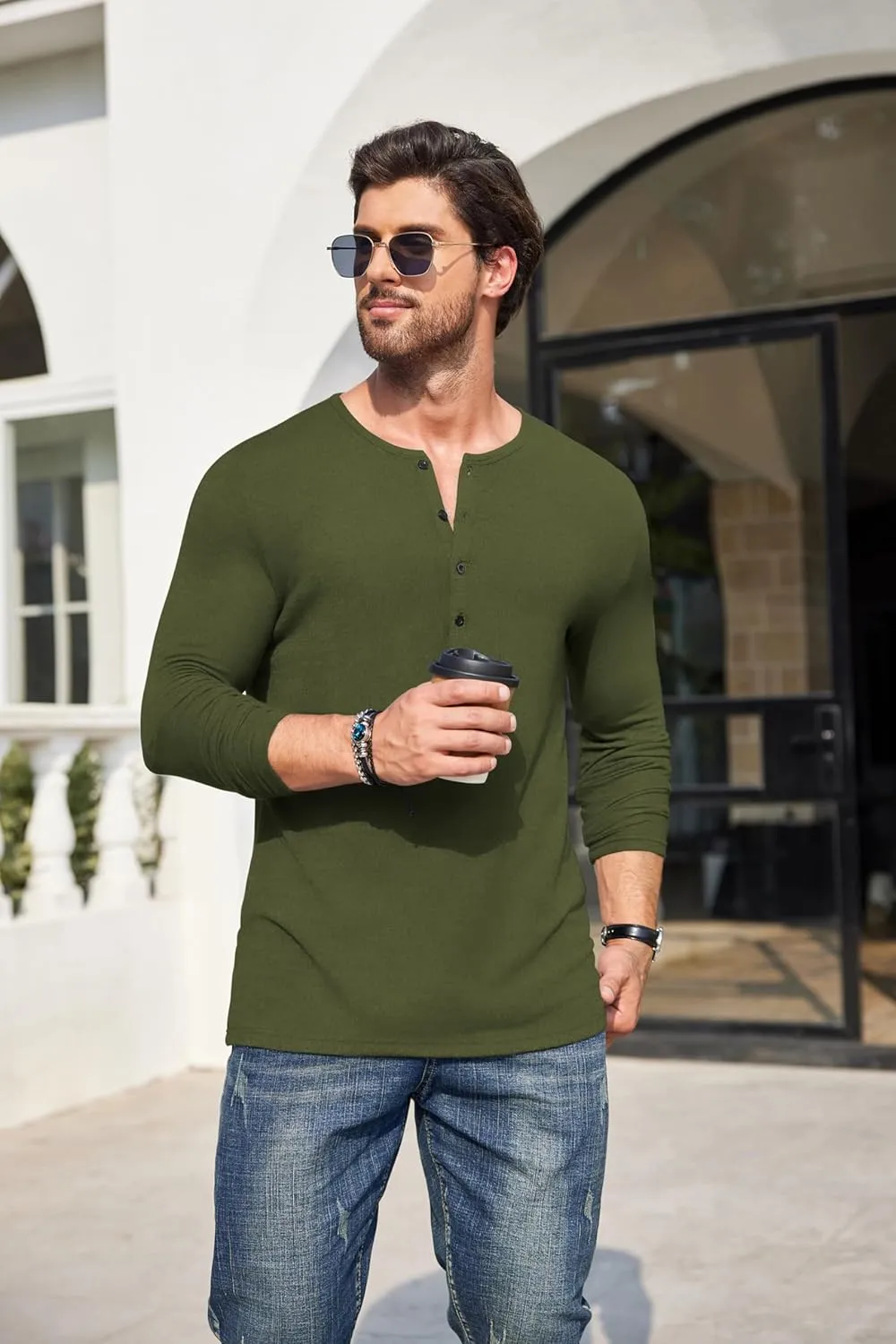 COOFANDY Men's 2Pack Slim Fit Henley Shirts Long Sleeve Lightweight Fashion Casual Cotton Basic T Shirts