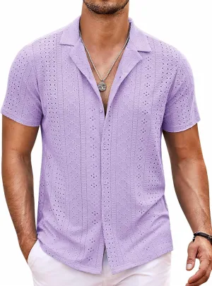 COOFANDY Mens Beach Shirt Short Sleeve Button Down Shirts Casual Cuban Collared Summer Vacation Tropical Shirts